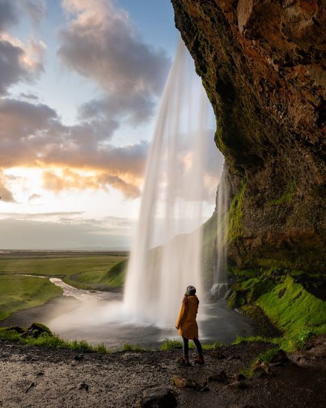 In Another Universe, Seljalandsfoss Waterfall, Another Universe, Iceland Waterfalls, Waterfall Photography, Midnight Sun, Travel Inspo, Night In, Iceland