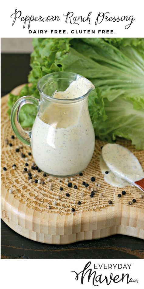 This creamy Peppercorn Ranch salad dressing is actually 100% dairy free and gluten free. Perfect on crisp lettuce and similar to the well-loved steakhouse classic. #recipe #salad #delicious #food #glutenfree #healthy Dairy Free Salad Dressing Recipes, Peppercorn Ranch Salad, Peppercorn Ranch Dressing, Dairy Free Salad, Peppercorn Ranch, Peppercorn Dressing, Dairy Free Salad Dressing, Gluten Free Worcestershire Sauce, Dairy Free Lunch