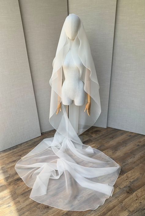 Silk Veil, Exquisite Bridal Veil in 100% Silk Organza, Couture Bridal Veil With Blusher, Cathedral Long Cascading Veil - Etsy Organza Couture, Organza Veil, Veil With Blusher, Silk Veil, Blusher Veil, Wedding Veil Accessories, Organza Wedding, Catholic Wedding, Couture Bridal