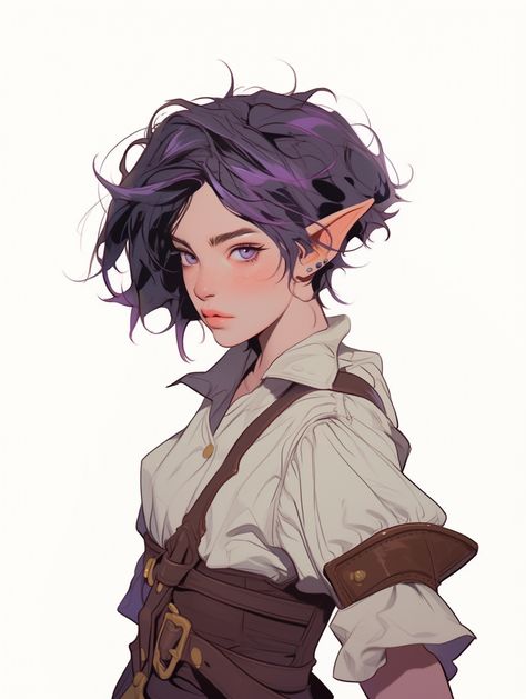 Half Elf Drawing Reference, College Of Eloquence Bard, Half Elf Bard Female, Half Elf Sorcerer Female, Elf With Short Hair, Dnd Elf Character Design, Half Elf Woman, Half Elf Female, Dnd Halfling