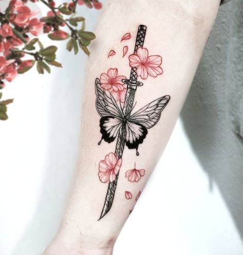 Butterfly Swords, Slayer Tattoo, Basic Tattoos, About Butterfly, Peacock Feather Tattoo, Fantasy Tattoos, Flash Tattoo Designs, Butterfly Tattoo Designs, Spine Tattoos