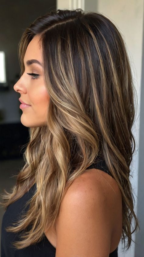 💅 Elegant Brown Hair Balayage Dark Brown Hair with Blonde Ideas Inspiration Brown Hair Balayage Dark, Hair With Dark Highlights, Bayalage Dark Hair, Hair Balayage Dark Brown, Silky Brown Hair, Balayage Dark Brown Hair, Balayage Dark Brown, Bold Balayage, Brown Hair With Blonde Balayage