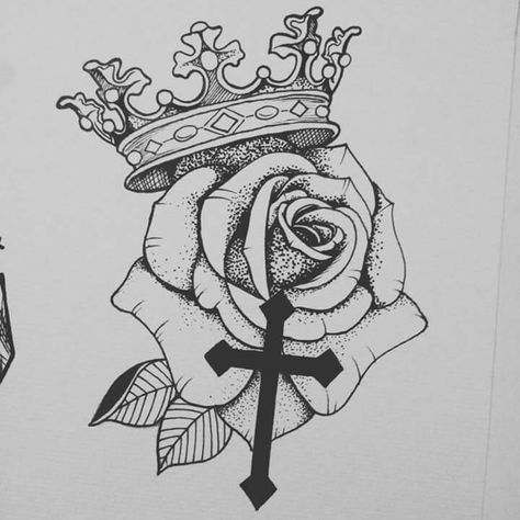 Blackwork tattoo #drawing Rose And Crown Tattoo Design, Rose With Crown Tattoo, Crown And Roses Tattoo, Rare Tattoos Men, Tattoos To Honor Mom, Rosary Bead Tattoo, Rare Tattoos, 12 Tattoos, Lion Tattoo Sleeves