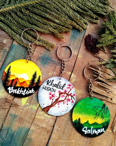 Mdf Keychain Painting, Mdf Keychain Painting Ideas, Wooden Keychain Painting, Hand Painted Keychain, Keychain Painting, Mdf Keychain, J Craft, Palm Frond Art, Clay Crafts For Kids