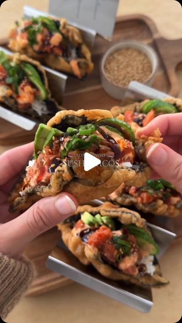 Seafood Network🦞🦐🦀🦑🐙🍤 on Instagram: "Spicy Tuna Sushi Tacos! 🌮 
@moribyan 

All the flavors of sushi but in a crispy taco made of nori and tempura 🤎

Do you want to devour this seafood sensation⁉️
Comment and tag a Seafood Lover/Friend below 👇🏼 
#seafoodnetwork#seafood#seafoodlovers" Spicy Tuna Sushi, Sushi Taco, Sushi Bake, Tuna Sushi, Crispy Tacos, Spicy Tuna, Tempura, Guilt Free, Naan