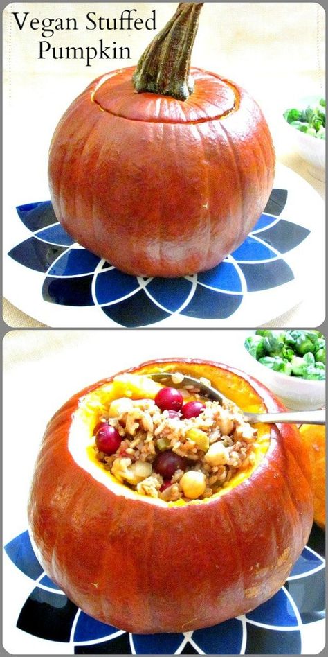 Christmas Dinner Dishes, Gluten Free Fall Recipes, Stuffed Pumpkin, Halloween Dishes, Vegan Thanksgiving Recipes, Vegan Holidays, Vegan Thanksgiving, Vegan Dishes, Pumpkin Recipes