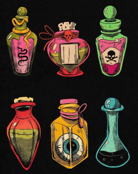 Potions Book, Halloween Potion Bottles, Bottle Drawing, Halloween Potions, Lino Art, Procreate Ipad Art, Props Art, Potion Bottles, Stunning Hairstyles