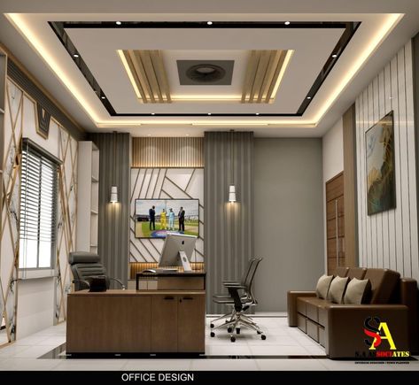 Pop Office Design Ceiling, Pvc Ceiling Design Office, Office Pop Ceiling Design, Office False Ceiling, Fall Celling Design, Luxury Reception Desks, Office Ceiling Design, Luxury Reception, Pvc Design