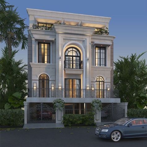 Front Elevation Molding Design, Classical Hotel Elevation, Classical Residence Elevation, Classic Apartment Facade, Neoclassical Facade, Ground Floor Elevation Design Modern, Modern Neoclassical Architecture, Ground Floor Elevation Design, Facade Balcony