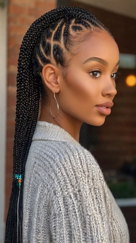 Revamp Your hairstyles to do with box braids ponytail: Styles for Wavy Ponytail 💇 Curls Braids Hairstyles, Cornrows With Curls, Black Cornrows, Half Cornrows, Side Cornrows, Curls Braids, Sleek Braid, Cornrow Ponytail, Two Braid Hairstyles