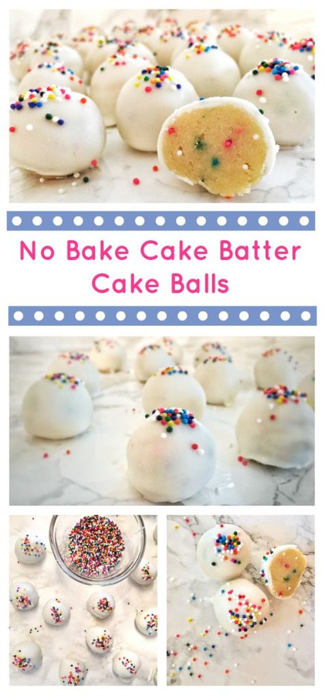 No Bake Cake Batter Cake Balls studded with sprinkles, a sweet vanilla buttery cake batter filling and dipped in a white chocolate shell! No Bake Cake Balls, Cake Batter Cake, No Bake Cake Pops, Cake Ball Recipes, Bake Cake, Cake Pop Recipe, Raspberry Smoothie, Magic Cake, Cake Balls