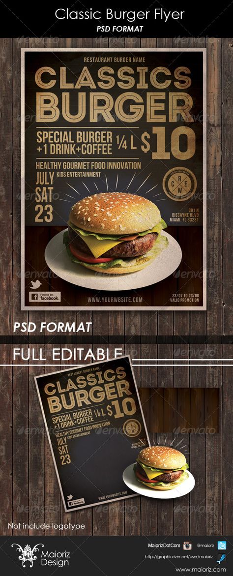 Classic Burger Flyer template for restaurant, easy edit photoshop format, include ALL (burger) $6 YES ONLY $6!!! Burger Flyer, Burger Specials, Restaurant Flyers, Classic Burger, Edit Photoshop, Burger Menu, Food Innovation, Menu Inspiration, Restaurant Flyer