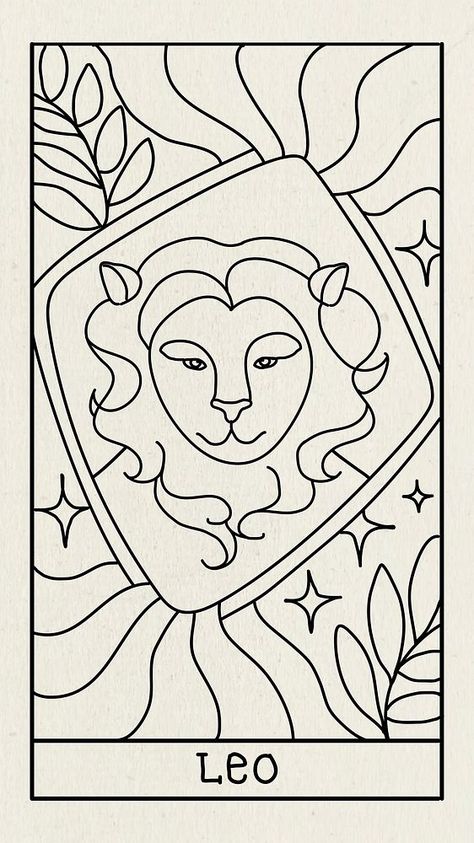 Tarot Background, Wallpaper Line Art, Star Sign Art, Line Art Illustration, Leo Horoscope, Free Vector Illustration, Cute Canvas Paintings, Tarot Cards Art, Doodle Illustration