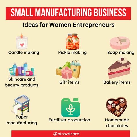 Manufacturing Business Ideas for Women Home Based Business Ideas For Women, Home Business Ideas For Women, Manufacturing Business Ideas, Homemade Chocolates, Business Ideas For Women, How To Make Pickles, Home Business Ideas, Small Scale Business, Women Entrepreneurs