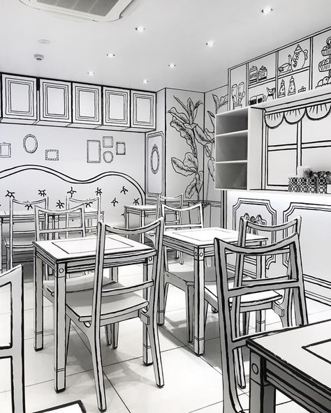 2d Cafe Design, Korean Town, 2d Cafe, 2d Sketch, Fruit Store, Mini Cafe, Korean Cafe, Comic Panel, School Murals