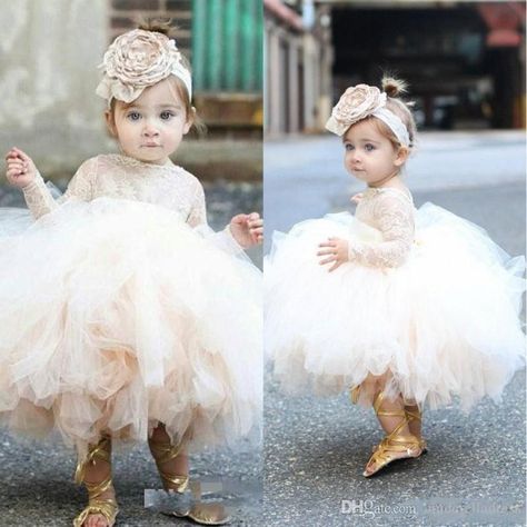 2019 Ball Gown Tulle Baby Infant Flower Girls' Dresses For Weddings With Lace Long Sleeves Toddler Pageant Party Gowns Little Girls Dress Shoes Little Girls Formal Dresses From Lovedress2016, $85.43| DHgate.Com Girls Baptism Dress, Baptism Dress Baby Girl, Flower Girls Dresses, 1st Birthday Dresses, Wedding Dresses For Kids, Baby Party Dress, Newborn Baby Girls, Bow Wedding