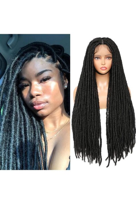 SOKU 32 Inch Faux Locs Lace Frontal Wig Transparent Full 360 Lace Pre Plucked with Baby Hair Hand Made Straight Synthetic Braided Wig for Black Women Full Lace Frontal, Loc Extensions, Natural Looking Wigs, Wig For Black Women, Braided Wig, Lock Style, Frontal Wig, Faux Locs, Super Natural