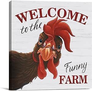 Chicken Canvas Prints Wall Art Decor Desk Sign Welcome to the Funny Farm Chicken Coop Poster Painting Framed Artwork 8 x 8 Inch Rustic Cottage Home Kitchen Shelf Wall Decoration Rustic Cottage Home, Farm Chicken Coop, Farm Chicken, Eid Al-adha, Funny Farm, Poster Painting, Wall Painting Decor, Decor Desk, Desk Sign