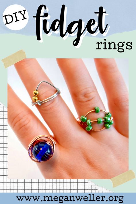 Handmade Wire Jewelry Rings, Diy Fidget Ring, Wire Fidget, Megan Weller, Wire Ring Tutorial, Cd Painting Ideas, Handmade Rings Tutorial, Diy Fidgets, Rings Tutorial