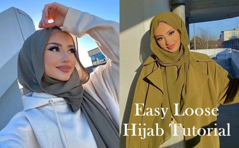 Beautiful Easy Loose Hijab Styles | Hijab Fashion Inspiration Hijab Tutorial Loose Style, Loose Hijab Style Tutorials, Hijab Fashion Inspiration Summer, Loose Hijab Style, Loose Hijab, Fashion Styles Types, Easy Hijab Style, Styles Hijab, Estilo Hijab