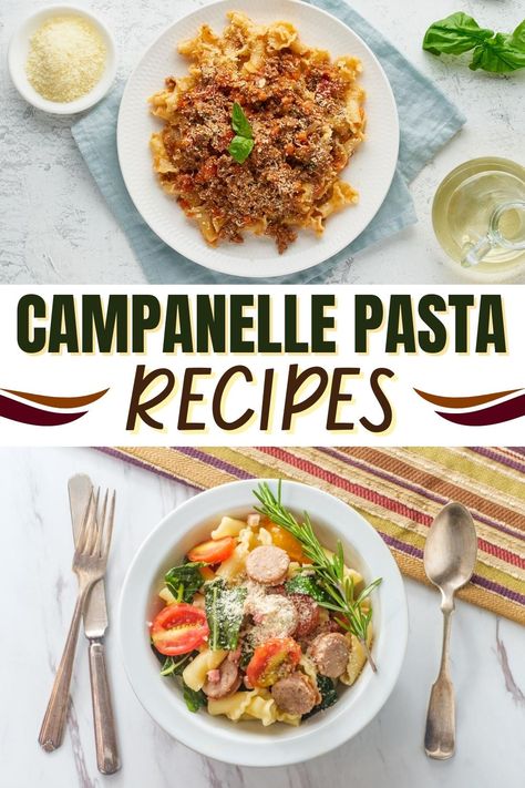 Campanelle Pasta Recipes Campanella Pasta, Campanelle Pasta Recipes, Pasta Receipes, Unique Pasta Salad, Garden Pasta Salad, Campanelle Pasta, Fresh Tomato Pasta, Sausage Pasta Recipes, Red Sauce Pasta