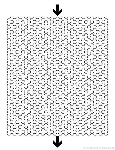 Printable Hexagon Maze - Difficult Mazes Printable, Hard Mazes, Maze Worksheet, Maze Print, Printable Mazes, Mazes For Kids, Maze Puzzles, Maze Game, Hidden Pictures