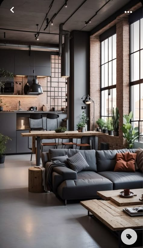 Masculine Interior Design, Modern Industrial Living Room, Industrial Decor Living Room, Industrial Style Living Room, Modern Industrial Interior, Industrial Style Interior, Masculine Interior, Modern Industrial Decor, Industrial Home Design