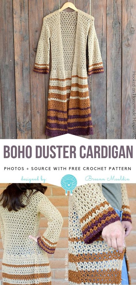 Boho Duster Cardigan Free Crochet Pattern | Wool Pattern Crochet Wardrobe, Crocheted Sweaters, Duster Pattern, Boho Duster, Poncho Au Crochet, Crochet Cardigan Free, Beau Crochet, Gilet Crochet, Black Crochet Dress