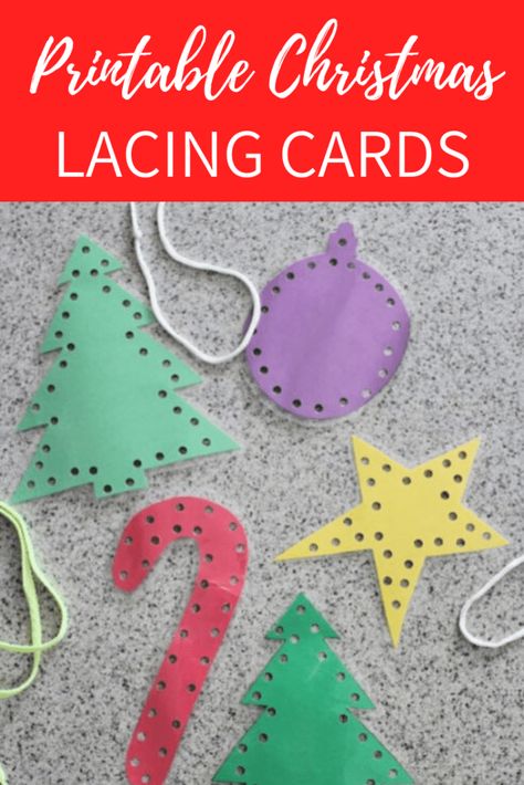 Printable Lacing Cards for Toddlers and Preschoolers this Christmas - Live Well Play Together Diy Lacing Cards, Lacing Cards, Christmas Crafts For Toddlers, Sewing Cards, Printable Calendar Template, Kids Calendar, Christmas Tree Cards, Printable Calendar, Learning Through Play