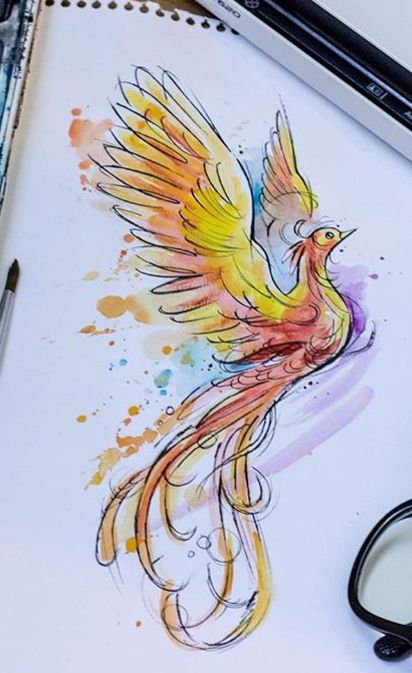 Drawing Phoenix Bird, Phoenix Bird Painting, Cute Phoenix Drawing, Phönix Drawing, Phenix Birds Drawing, Phoenix Painting Easy, Phoenix Drawing Simple, Phoenix Art Drawing, Phoenix Drawings