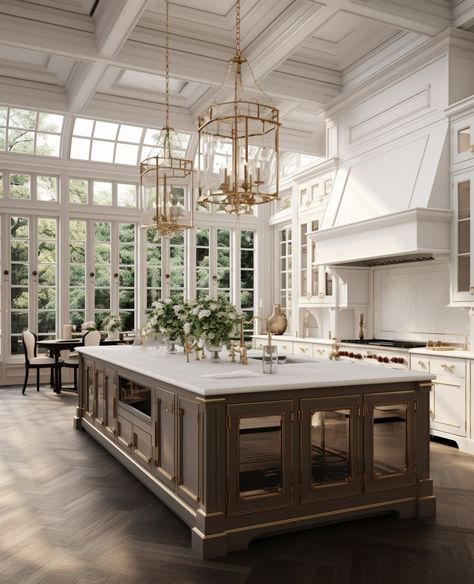 (20+) Facebook Elegant Kitchen Design Modern, Kitchen Ceiling Ideas, White Luxury Kitchen, Breakfast Corner, French Chateau Decor, Chateau Decor, Kitchen Pop, Elegant Kitchen Design, Kitchen Design Modern