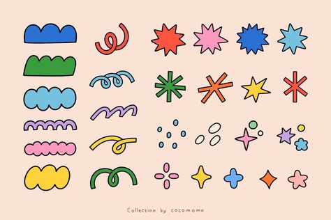 Bloom! - Retro Floral Collection by cocomomo on @creativemarket Retro Shapes Graphics, Colorful Shapes Design, Retro Design Elements, Eclectic Graphic Design, Colour Graphic Design, Retro Doodles, Shapes Graphic Design, Sticker Shapes, Doodle Poster