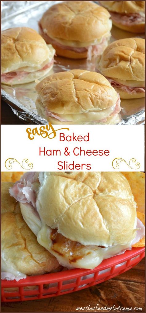 easy-baked-ham-and-cheese-sliders Barbecue Sliders, Easy Baked Ham, Baked Ham And Cheese Sliders, Ham Cheese Sliders, Lunch Quick, Super Bowl Game, Ham And Cheese Sliders, Cheese Dinner, Snack Easy