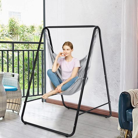 AmazonSmile : Giantex Hammock Chair with Stand, Heavy-Duty Powder-Coated Steel Stand with Hanging Swing, Porch Swing Chair for Outside, Patio, Backyard, Indoor & Outdoor Hanging Rope Swing(Grey) : Patio, Lawn & Garden Hammock Chair With Stand, Hammock Chair Stand, Grey Patio, Metal Swings, River Trip, Patio Swing, Outside Patio, Swing Chair, Patio Backyard