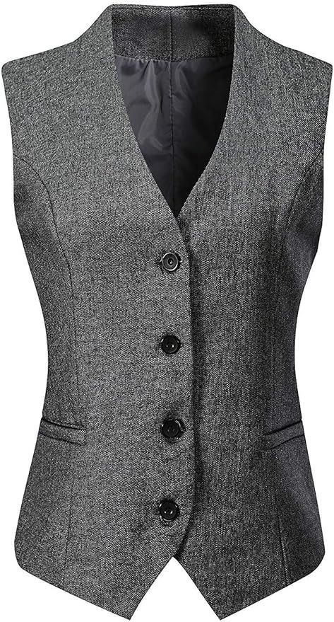 V VOCNI Women's Fully Lined 4 Button V-Neck Economy Dressy Suit Vest Waistcoat at Amazon Women's Coats Shop Casual Suit Vest, Dressy Vest, Smart Casual Women Outfits, Colorful Vest, Waistcoat Woman, Smart Casual Women, Fashion Top Outfits, Blazer Jackets For Women, Jacket Pattern Sewing