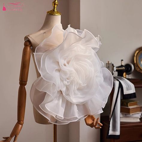 Romantic White Big Organza Flowers ,Detachable Shoulder Flower Accessories 3D Romantic Bridal Boutonnieres Chic With Ruched - AliExpress 320 Organza Flowers, Floral Pins, Flower Accessories, Big Flowers, Flower Brooch, White Material, Boutonniere, Gifts For Wife, Mother Gifts