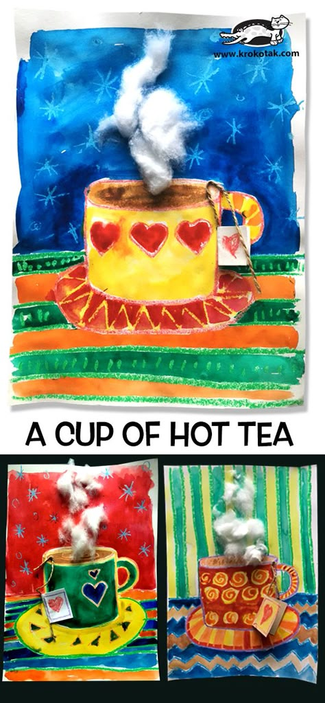 krokotak | cup of tea Tee Kunst, January Art, Winter Art Lesson, 2nd Grade Art, Winter Art Projects, Classroom Art Projects, Winter Crafts For Kids, Elementary Art Projects, Homeschool Art