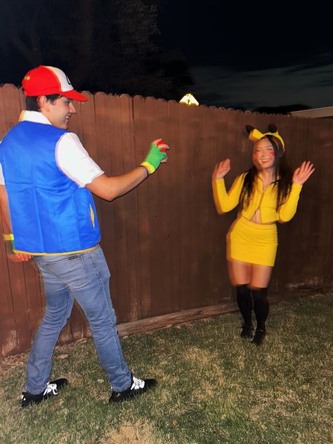 Pikachu And Ash Costume, Ash And Pikachu Costume, Pikachu Halloween Costume, Ash Costume, Pokemon Halloween Costume, Pikachu Halloween, Ash And Pikachu, Pikachu Costume, Cute Couples Costumes