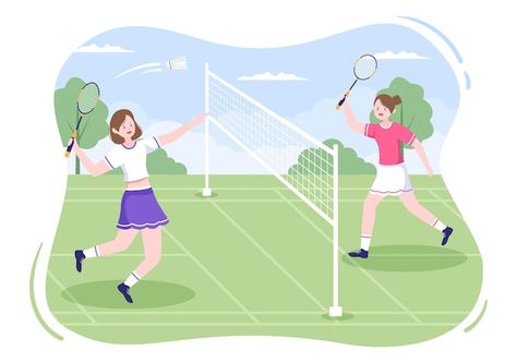 Badminton Court Drawing, Playing Badminton Drawing, Badminton Drawing, Badminton Match, Badminton Pictures, Badminton Club, Sports Badminton, Badminton Games, Badminton Tournament