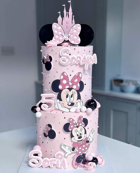 Happy Birthday Princess Cake, Minnie Mouse Cake Design, 1st Birthday Cake Designs, Mickey Birthday Cakes, Ideas Bautizo, Minnie Mouse Birthday Theme, Mickey Mouse Birthday Cake, Minnie Mouse Birthday Party Decorations