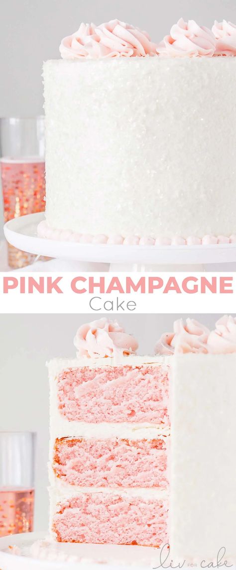 This Pink Champagne Cake is the perfect way to celebrate any occasion or holiday! A champagne infused cake with a classic vanilla buttercream. | livforcake.com Champagne Cake Recipe, Pink Champagne Cake, Champagne Cake, Fairy Cake, Dessert Party, Oreo Dessert, Classic Cake, Köstliche Desserts, Cake Tasting