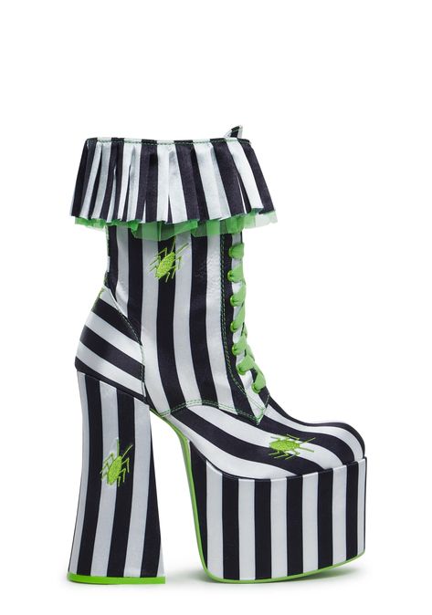 Afterlife Bio-Exorcist Platform Boots Beetle Juice Female Costume, Beetlejuice Accessories, Beetlejuice Decor, Weird Clothing, Strange Shoes, Melanie Concert, Poetic Love, Crazy High Heels, Halloween Costume Boots