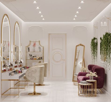 Bridal Makeup Room In Salon, Makeup Room Decor Modern, Bridal Room Design, Luxury Makeup Studio, Make Up Studio Interior, Makeup Studio Decor Interior Design, Beauty Salon Decor Luxury, Makeup Studio Interior, Bridal Suite Room