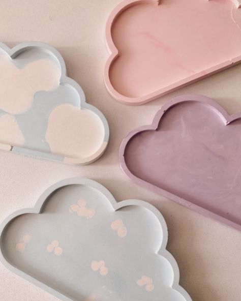 Cloud trays ☁️ Shop only on www.themumcandles.com🌸 #cloudtray #trinkets #dishes Cloud Tray, Clay Inspo, Concrete Crafts, Vegan Candles, Dry Clay, Air Dry Clay, Clay Crafts, Random Things, Air Dry