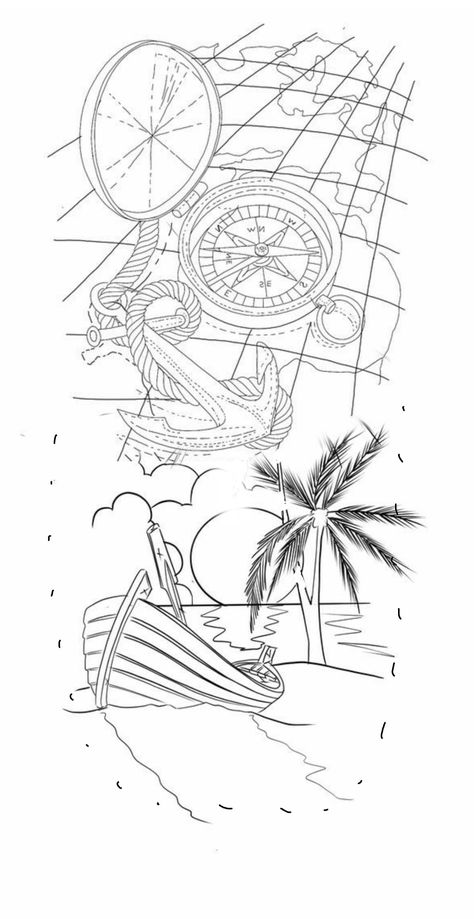 Bahamas Tattoo, Bahamas Map, Animal Sleeve, Animal Sleeve Tattoo, Anchor Tattoo Design, Family Tattoo Designs, Thigh Tattoo Designs, Flower Line Drawings, Family Tattoo