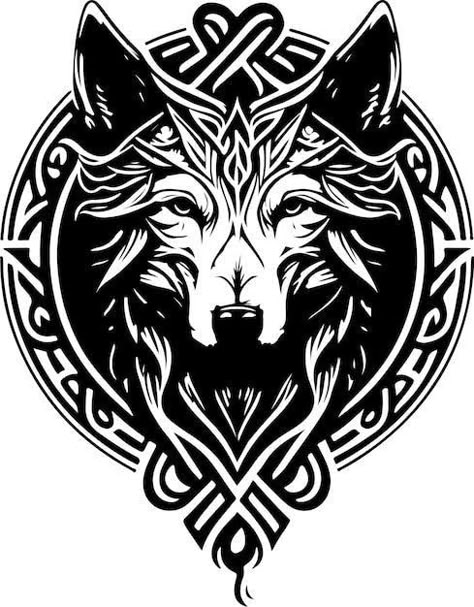 Wolf Drawing Tattoo, Celtic Wolf Tattoo, Nordic Wolf, Wolf Stencil, Fenrir Tattoo, Fox Vector, Viking Tattoo Symbol, Celtic Artwork, Wolf Silhouette