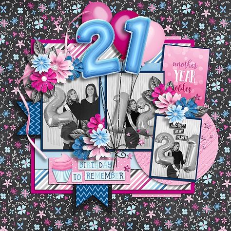 Birthday Scrapbook Layouts, Birthday Scrapbook Pages, Scrapbook Design Layout, Beautiful Scrapbook Layouts, Diy Scrapbook Album, 12x12 Scrapbook Layouts, Digital Scrapbooking Templates, Scrapbook Layout Sketches, Birthday Scrapbook