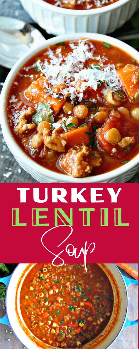 GROUND or LEFTOVER TURKEY Soup loaded with lentils and vegetables. Hearty, simple weeknight meal. #turkeylentilsoup #soup #souprecipe #groundturkeyrecipe #leftoverturkeyrecipe #leftoverturkey #groundturkey #healthysoup #agoudalife Ground Turkey Lentil, Soup With Ground Turkey, Turkey Lentil Soup, Turkey Lentil, Healthy Hearty Soup, Lentil Recipes Healthy, Chicken Broth Soup, Ground Turkey Soup, Leftover Turkey Soup