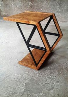 Geometric wooden tables Triangle Coffee Table, Geometric Furniture, Kursi Bar, Geometric Table, Industrial Design Furniture, Metal Furniture Design, Iron Furniture, Steel Furniture, Metal Furniture