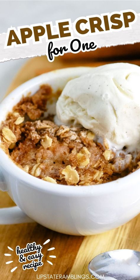 Apple Crisp for One Apple Desserts Easy 3 Ingredients Simple, Apple Crisp One Serving, Apple Crumble Recipe Single Serving, Single Serve Microwave Apple Crisp, Single Apple Crisp Recipe, Apple Crisp Recipe With Oats Easy Microwave, Baked Apple For One, 1 Person Dessert Easy, Single Serving Apple Crisp Microwave